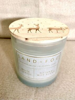 Sand + Fog White Cypress Natural Wax Blend 3 Wick Candle  New. 21 ounce